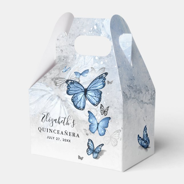 Elegant Silver and Baby Blue Butterfly Template  Favor Box (Front Side)