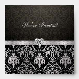 Elegant Silver and Black Damask "you're invited" Envelope