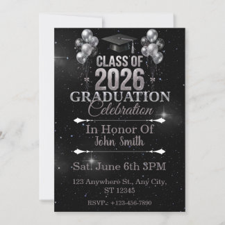 Elegant Silver and Black Graduation Invitation