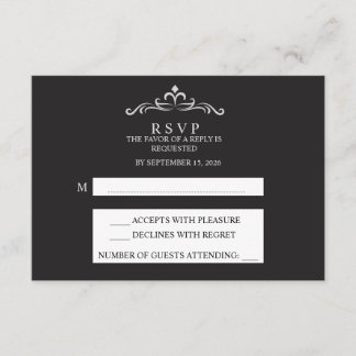 Elegant Silver and Black Horizontal Wedding RSVP
