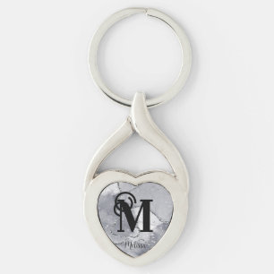 Elegant Silver and Black Monogram  Keychain