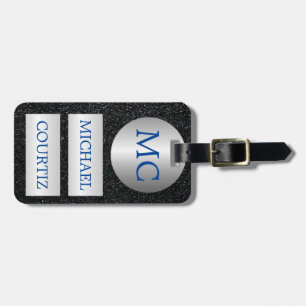Elegant silver and black Monogrammed Luggage Tag