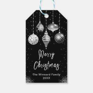 Elegant Silver and Black Ornament Christmas Gift Tags