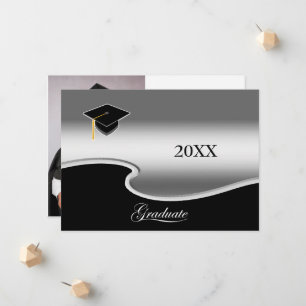 Elegant Silver and Black with Photo Graduation Announcement