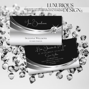 Elegant Silver and Black with Sparkling Diamond Business Card