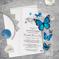 Elegant Silver and Blue Butterfly Quinceanera