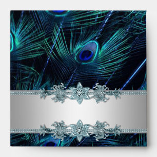 Elegant Silver and Blue Peacock Envelopes