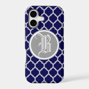Elegant Silver and Blue Quatrefoil Monogram Custom