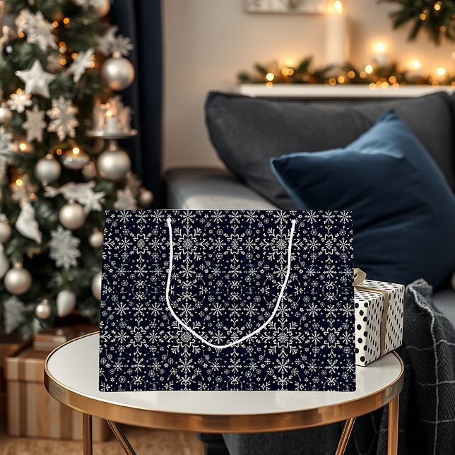 Elegant silver and blue snowflakes pattern large gift bag (Creator Uploaded)
