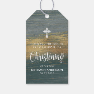 Elegant Silver And Gold Boy Christening Thank You Gift Tags