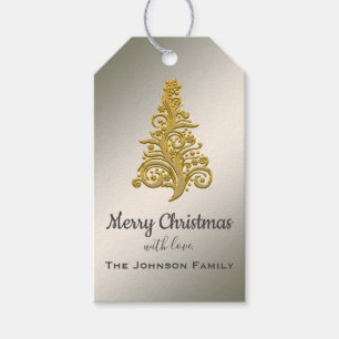 Elegant Silver and Gold Christmas Tree Gift Tags