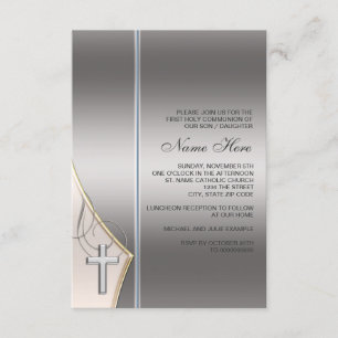 Elegant Silver and Gold First Communion Invitation