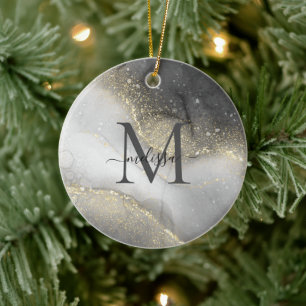 Elegant Silver and Gold Name Ceramic Ornament