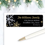 Elegant Silver and Gold Snowflake Return Address<br><div class="desc">Festive return address label design features sparkling silver and gold winter snowflakes with custom text for your address. Snowflake border has a textured glitter looking appearance on a black background.</div>
