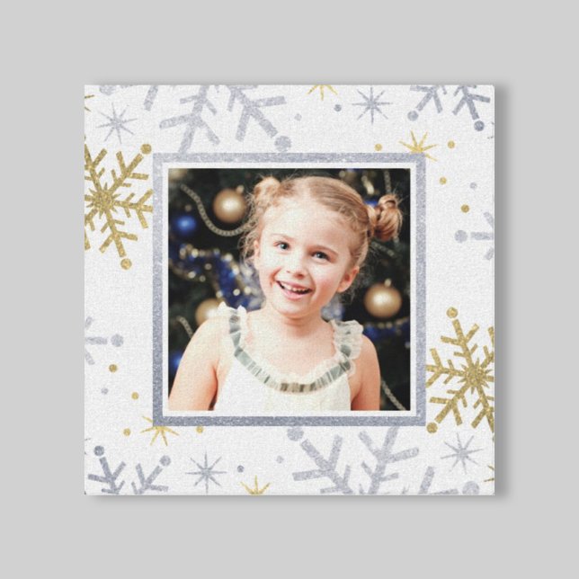 Elegant Silver and Gold Snowflakes Holiday Photo Canvas Print (Creator Uploaded)