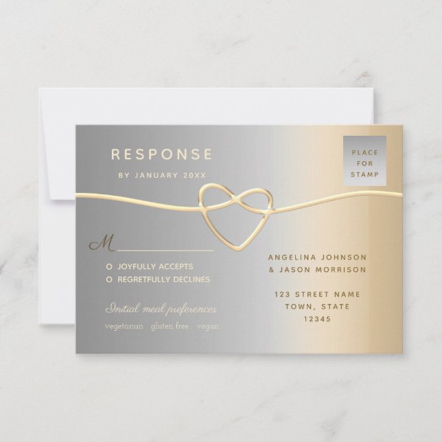 Elegant Silver and Gold Weddinng RSVP Card (Front)