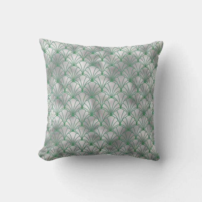 Elegant Silver and Green Art Deco Throw Pillow (Front)