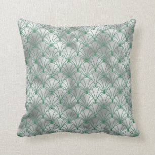 Elegant Silver and Green Art Deco Throw Pillow