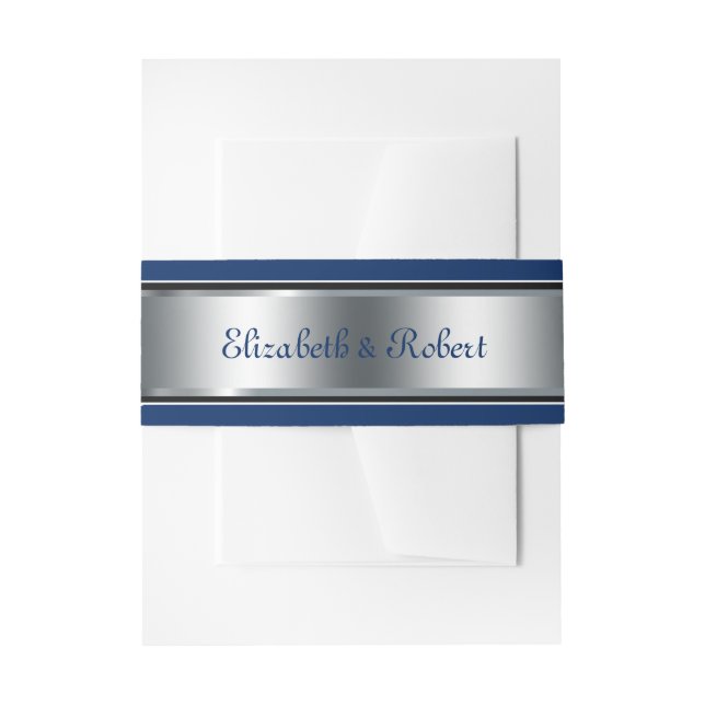 Elegant, Silver and Navy Blue, Custom Invitation Belly Band (Front Example)
