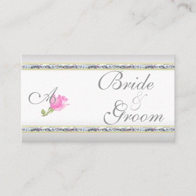 Elegant Silver and Pink Rose Enclosure Card (Front)