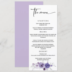 Elegant Silver and Purple Wedding Menu 