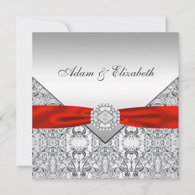 Elegant Silver and Red Wedding Invitations (Front)
