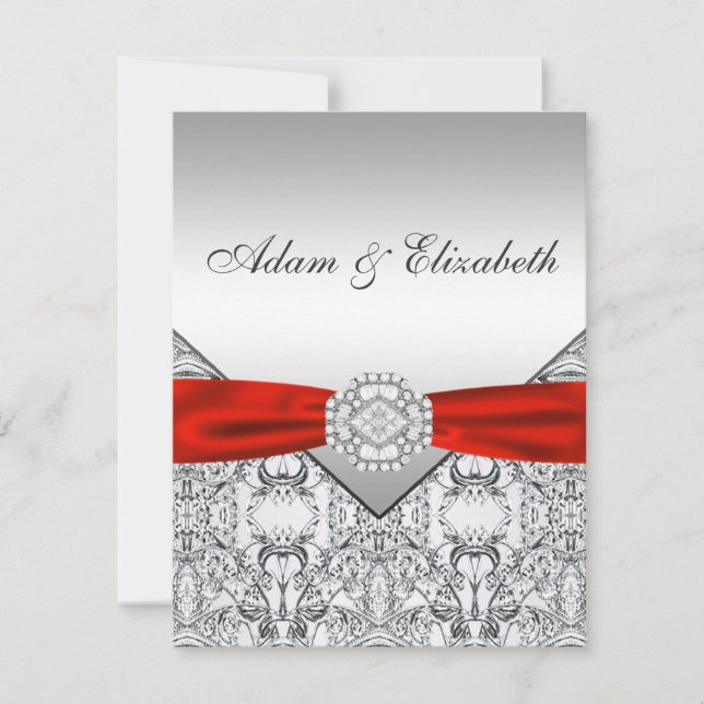Elegant Silver and Red Wedding Invitations (Front)