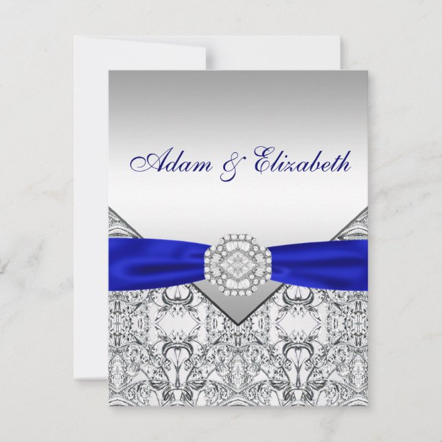 Elegant Silver and Royal Blue Save the Date (Front)