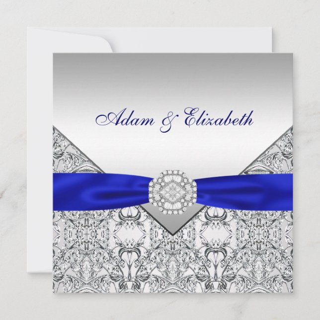 Elegant Silver and Royal Blue Wedding Invitations (Front)