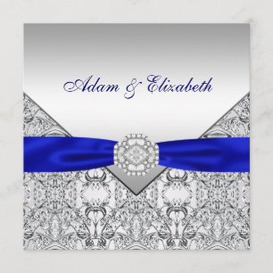 Elegant Silver and Royal Blue Wedding Invitations