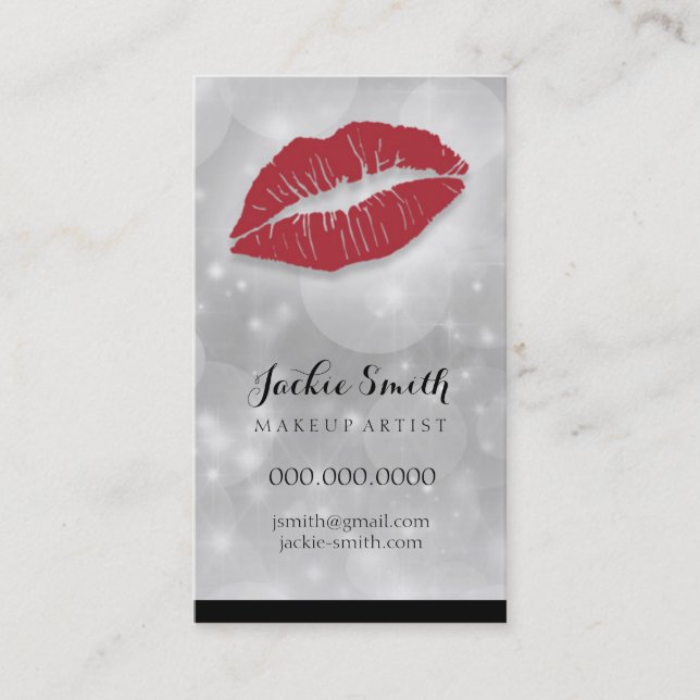 Elegant Silver and Shiny with Red Lips Business Card (Front)