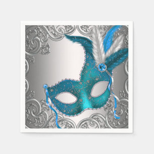 Elegant Silver and Teal Blue Masquerade Party Napkin
