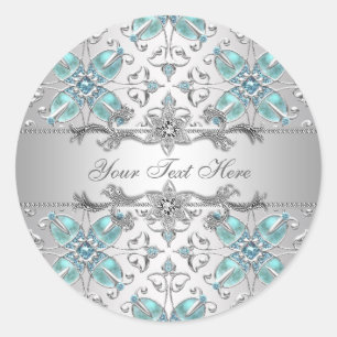 Elegant Silver and Teal Blue Stickers