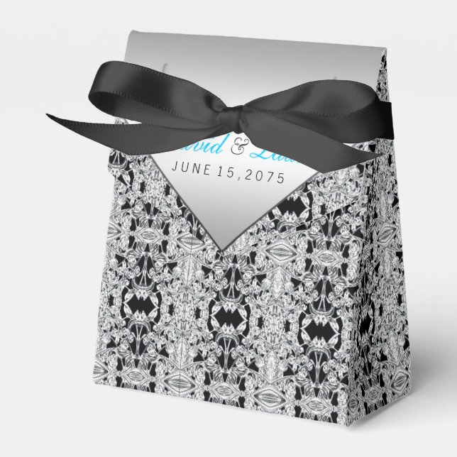 Elegant Silver and Teal Blue Wedding Favor Box (Front Side)