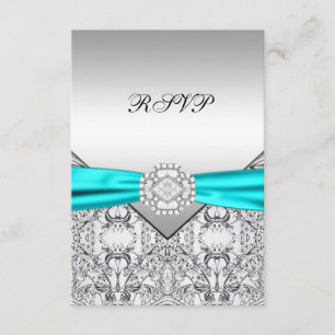Elegant Silver and Teal Blue Wedding RSVP