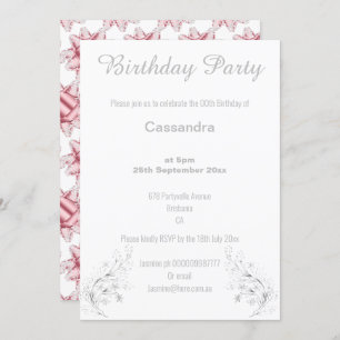 ELEGANT SILVER AND WHITE BOW BIRTHDAY  INVITATION