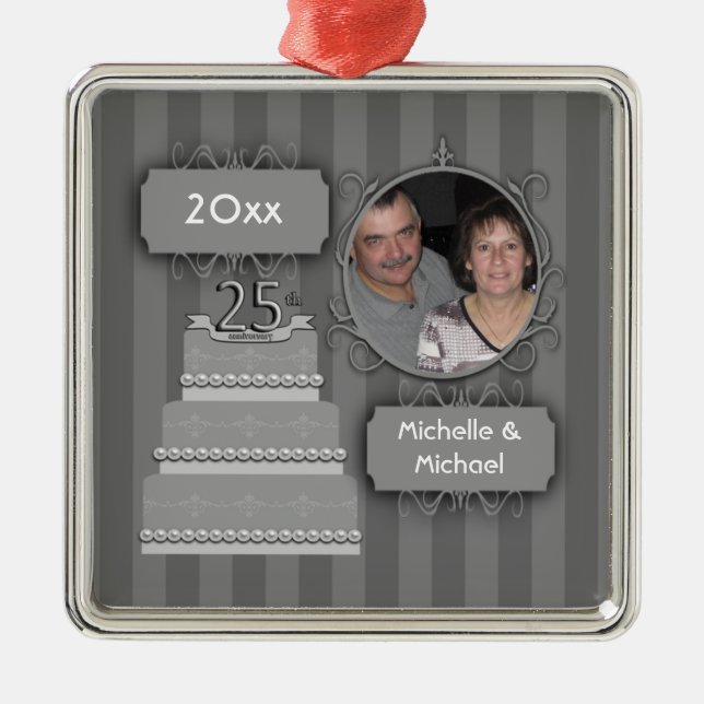 Elegant Silver Anniversary Christmas Ornament (Front)