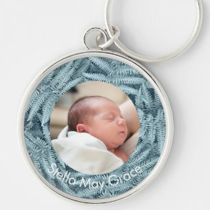 ELEGANT SILVER BABY PHOTO NAME FERN PERSONALIZED KEYCHAIN