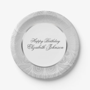 Elegant Silver Birthday Paper Plate
