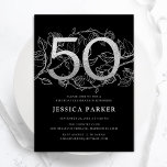 Elegant Silver Black 50th Birthday Invitation<br><div class="desc">Elegant silver black 50th birthday party invitation. Customizable modern feminine design featuring roses botanical accents and faux glitter silver. Simple floral invite card perfect for a stylish female bday celebration. Personalize with your own details. Printed Zazzle invitations or instant download digital printable template.</div>