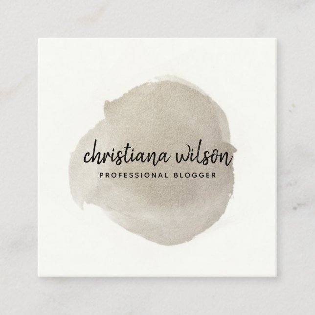 ELEGANT SILVER BLACK BRUSH STROKE CALLIGRAPHY SQUARE BUSINESS CARD (Front)