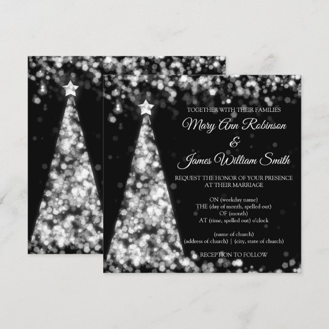 Elegant Silver Black Christmas Holiday Wedding Invitation (Front/Back)