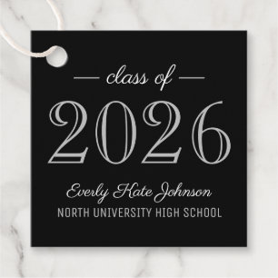 Elegant Silver Black Class of 2026 Graduation Favour Tags