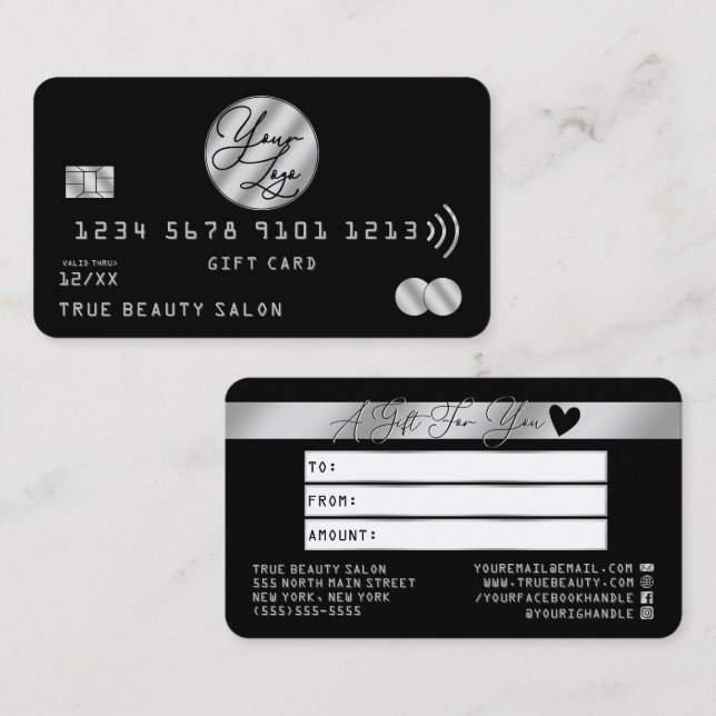 Élégant Silver Black Credit Logo Certificat cadeau (Devant / Derrière)