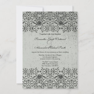 Elegant silver black damask wedding invitation