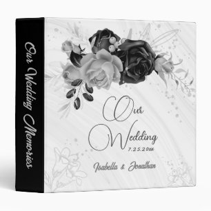 elegant silver & black flowers marble photo album binder