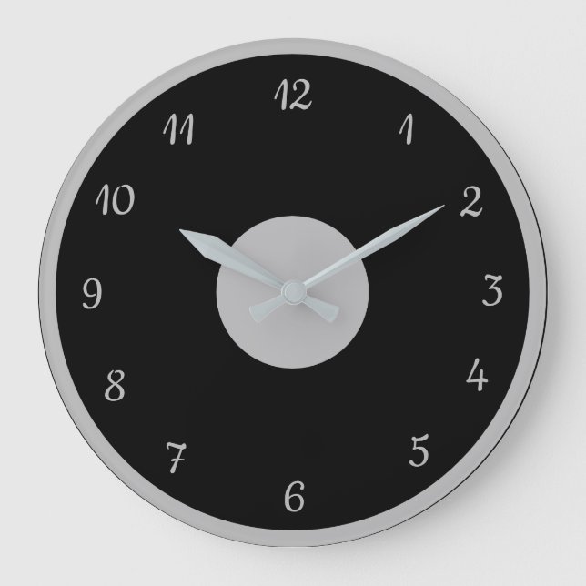 Elegant Silver Black Modern Decorative Large Clock (Front)