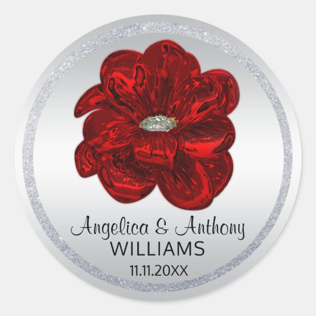 Elegant Silver, Black, Red Rose Wedding Seals (Front)