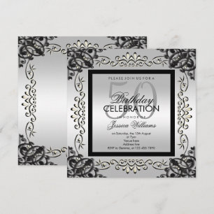Elegant Silver & Black Women's 50th Birthday Invitation