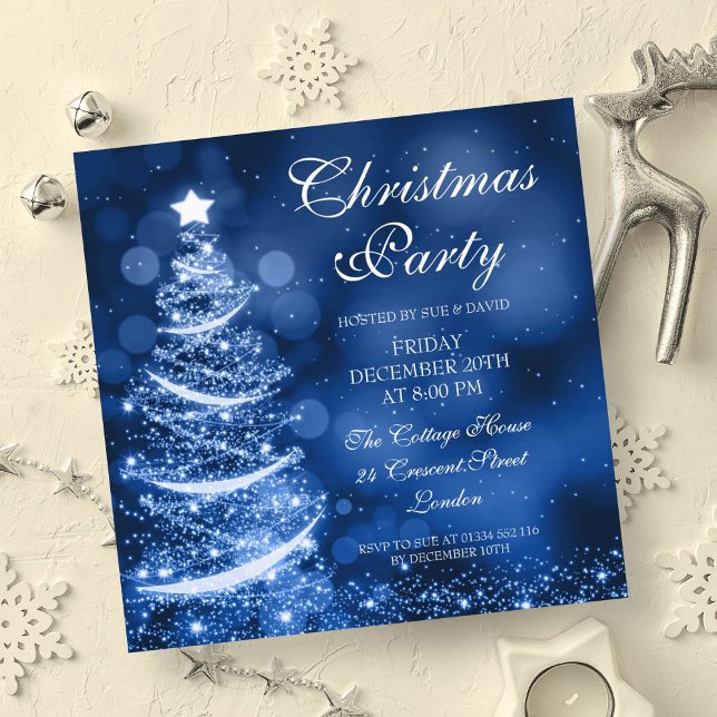 Elegant Silver & Blue Christmas Party Sparkle Invitation (Elegant Silver & Blue Christmas Party Sparkle Invitation)